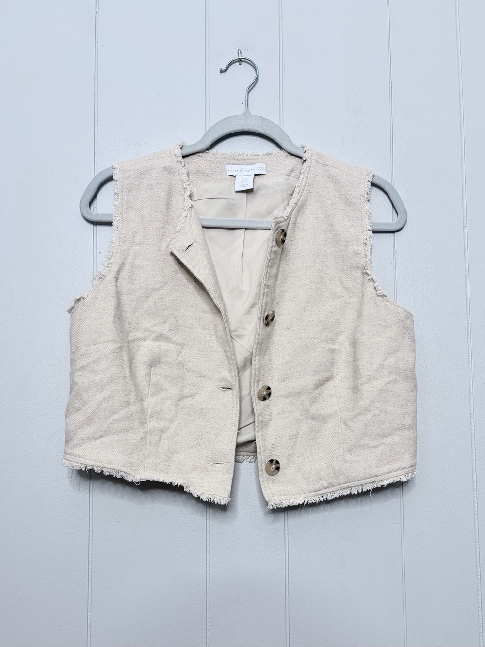 House of Harlow 1960 Ivory Cotton Linen Blend Frayed Edge Button Vest Women’s 6